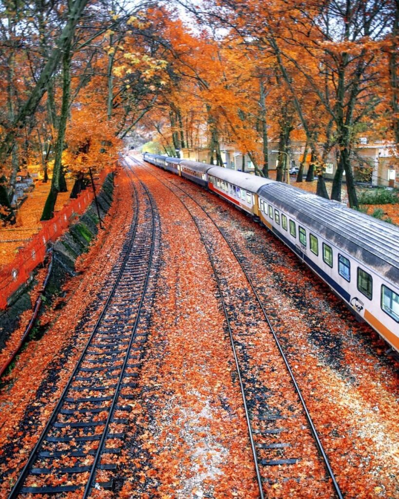 ایستگاه راه‌آهن قطار بیشه شهرستان دورود لرستان در پاییز